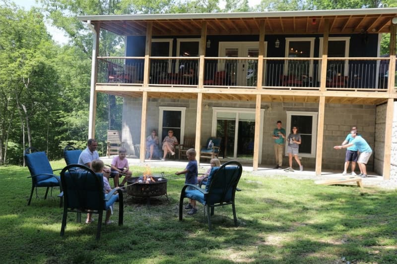 Family gathered on the lawn behind Blue Haven